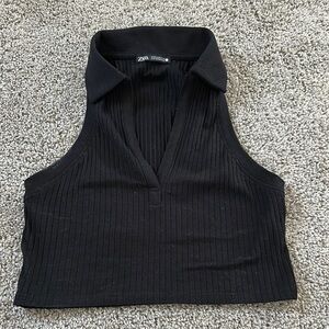 Zara Black Ribbed Sleeveless Top